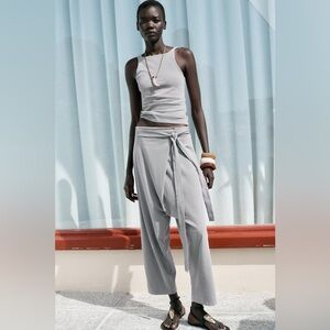 Zara Gray Harem Track Pants Joggers Drop Crotch Crossover Lounge Loose Baggy